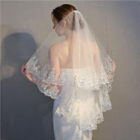 Velo de doble capa, accesorios de vestido de novia, exquisito borde de encaje de lentejuelas, velo de novia para estudio fotográfico, tocado de boda - details 2