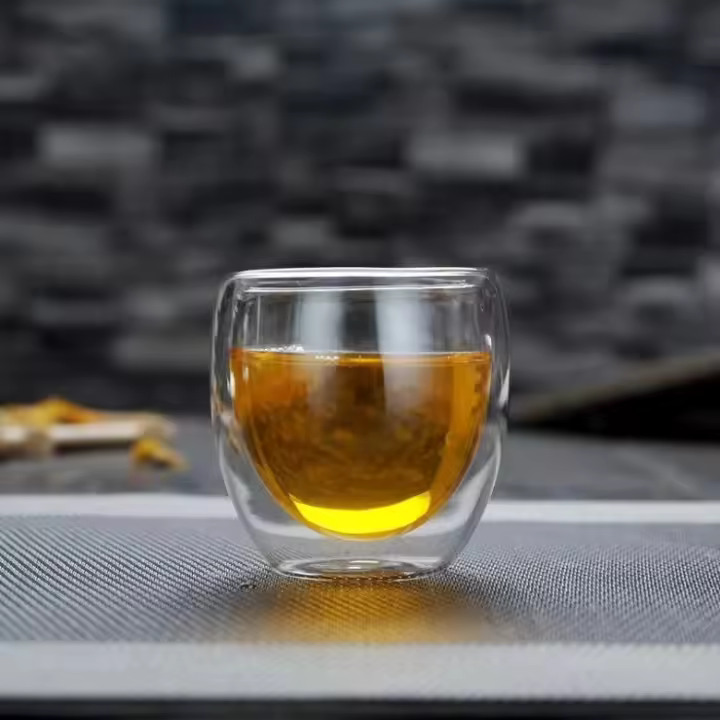 Juego de tazas de té pequeñas de vidrio de borosilicato, transparente, de doble capa, resistente a la temperatura, Kung Fu, antiescaldado - 1