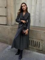 Blazer de lana sintética texturizada para mujer, traje con solapa, chaqueta ajustada con una hilera de botones, falda tipo capa plisada de cintura alta, conjunto elegante de invierno - details 0