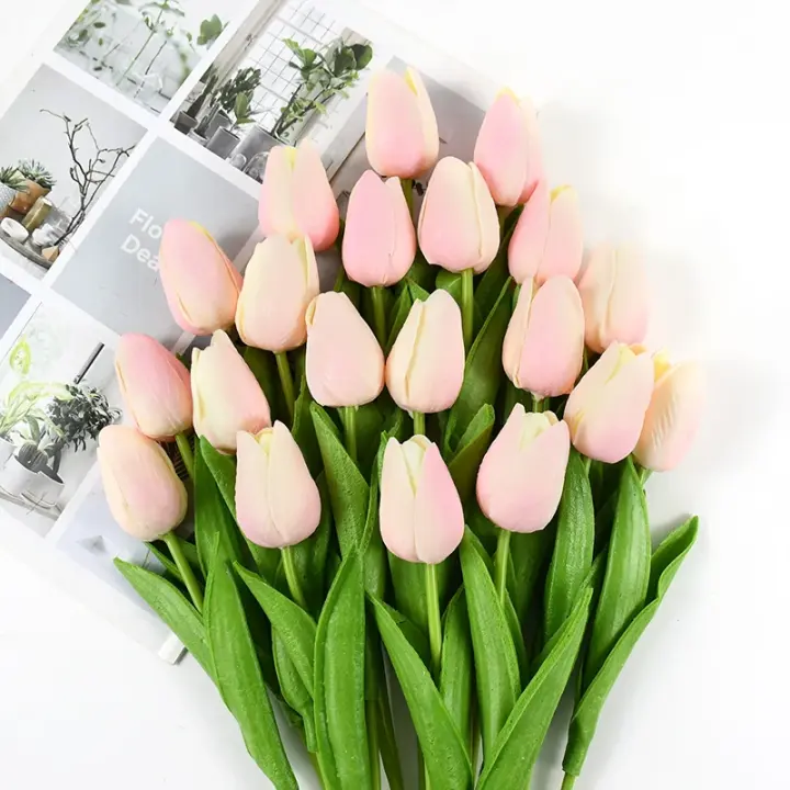 Ramo de Tulipanes Artificiales 35 cm, 10/5Pcs PE espuma Falsas Flores para Bodas, Ceremonias, Decoración del Hogar y Jardín - 1