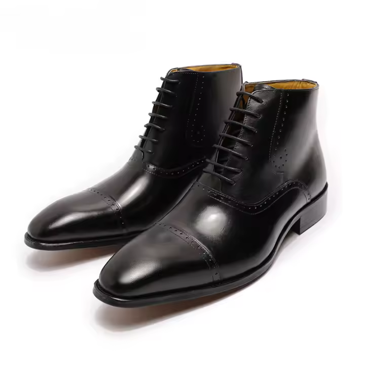 Botas de cuero para hombre con cordones en la punta. Botas clásicas de tres articulaciones para hombre. - 1