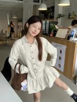 「MD」Vestido corto holgado con volantes para mujer, camisas a rayas, serie coreana, dulce y pequeño, para principios de otoño - details 0