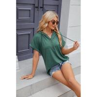 BUNO-2025 Camiseta de manga corta para mujer, Tops con capucha, botones sólidos, cordones, Verano - details 9