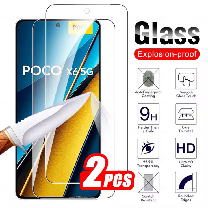 2 uds vidrio templado para Xiaomi Poco X6 5G vidrio Protector Little Poko X6Pro X7 X 6 Pro X7Pro Protector de pantalla película de cubierta de seguridad - 1