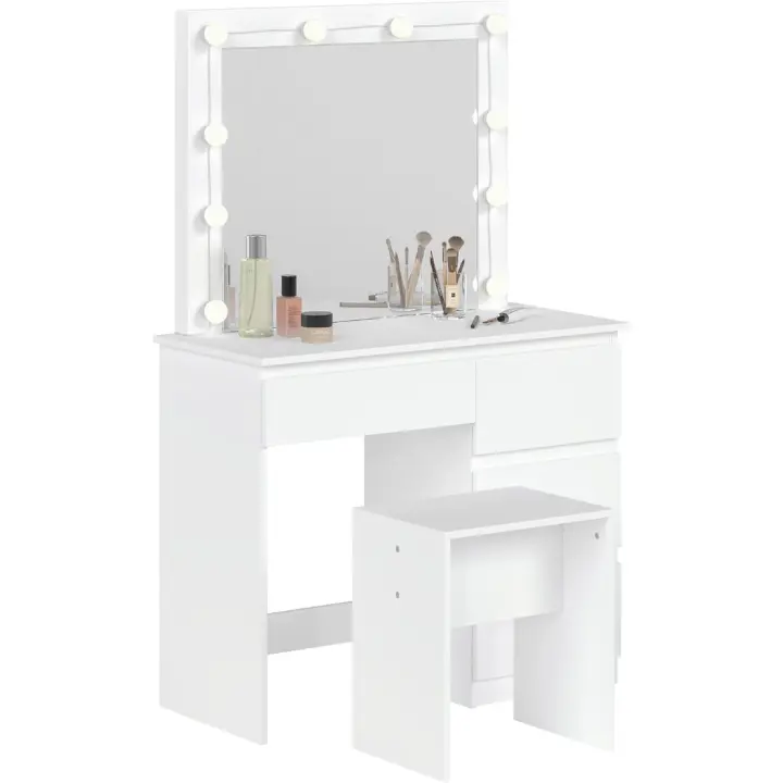 Tocador de Maquillaje con Espejo 4 Cajones Diseño Moderno 10 Bombillas LED Blanco - 1