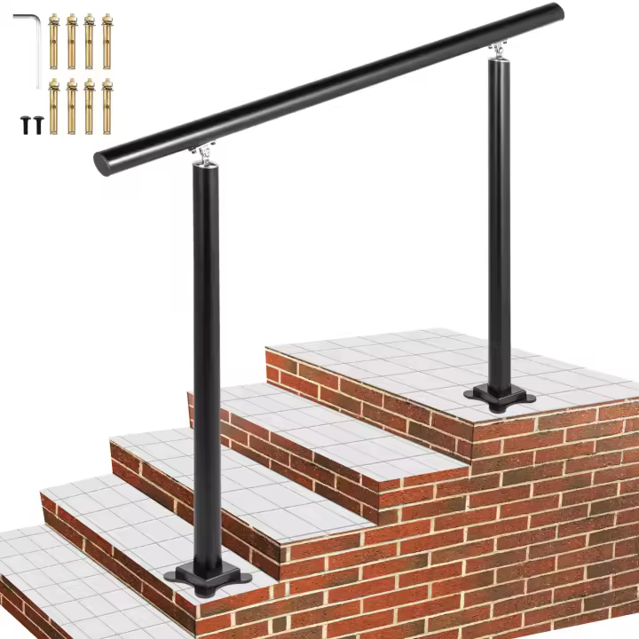 SucceBuy Pasamanos para escaleras al aire libre, 4 pies, 34 pulgadas, pasamanos para exteriores, barandilla negra para escaleras al aire libre ajustable - 1