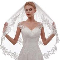 Velo de novia corto de encaje de 2 niveles para mujer con peine - details 2