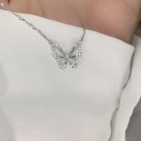 Exquisito Collar de Mariposa de Doble Capa Cadena de Clavícula de Plata Brillante - details 3