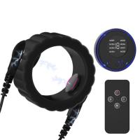 Anillo peneano con anillo para los testículos, anillo de silicona elástica para hombres, masajeador SM con unidad principal y electrodos para testículos y pene. - details 0