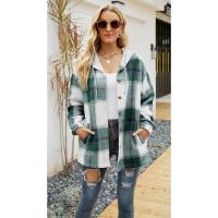 Abrigo de mujer, cárdigan de otoño, abrigo a cuadros, camisa suelta informal con capucha - details 3