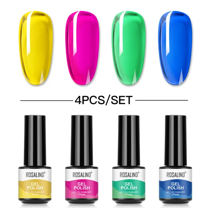 ROSALIND-Juego de esmaltes en Gel para uñas, Set de 4/5/6 piezas, con purpurina, para capa superior y Base semipermanente, LED UV - 1