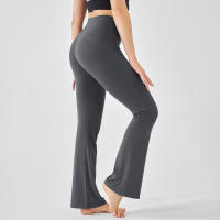 Pantalones de entrenamiento elásticos de yoga de cintura alta para mujer, pierna ancha, acampanados, color sólido, para Fiess - details 38