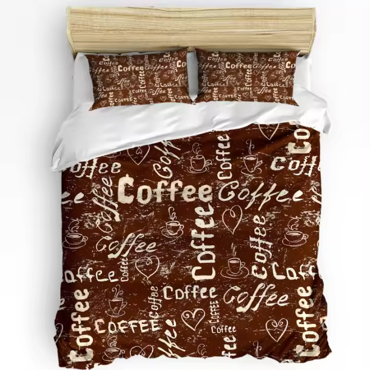 Juego de Ropa de Cama Retro de Café Funda de Almohada, Cubierta de Edredón Personalizada para Cama Doble Textil de Hogar - 1