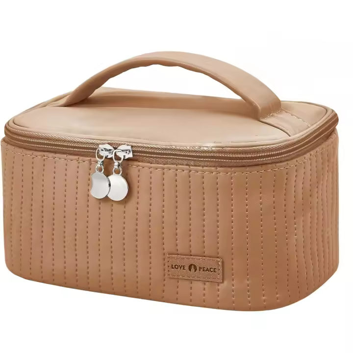 Bolsa de viaje para cosméticos, organizador de maquillaje de gran capacidad y almacenamiento, bolsa de aseo portátil de cuero PU - 1
