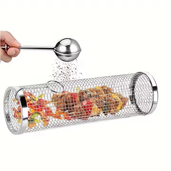Estante portátil de barbacoa de acero inoxidable, tubo de malla giratoria para cocina al aire libre, sin teflón - 1