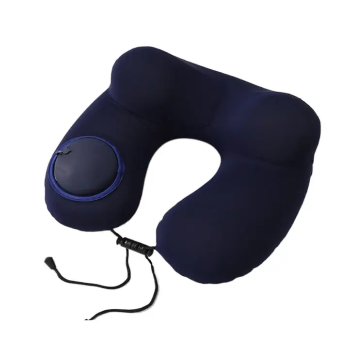 Almohada de viaje inflable en forma de U para relajación, prensa de seda de hielo suave para inflar la almohada, ahorra espacio, almohadilla para reposacabezas de presión manual para turista - 1
