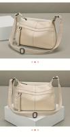 Bolso bandolera de piel auténtica para mujer, correa de hombro ajustable, diseño minimalista de gran capacidad, cierre de cremallera, capa de piel de vaca suave, blanco/negro, fabricado en Guangzhou, bolso de viaje versátil, accesorio elegante, costuras d - details 12