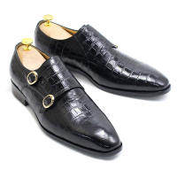 Zapatos italianos de cuero hechos a mano para hombre, zapatos de cuero con patrón de cocodrilo de doble hebilla para negocios - details 6