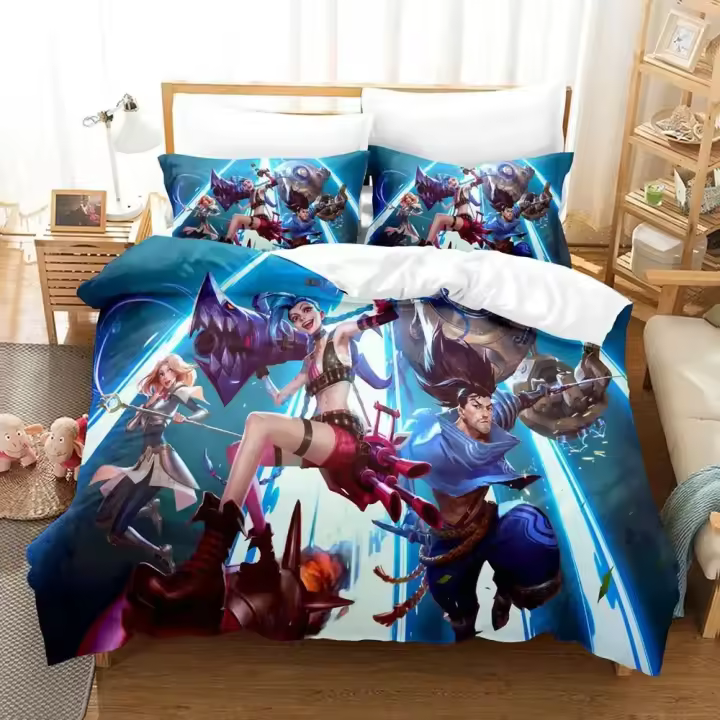 Conjunto de Cama para Adultos de League of Legends Wild Rift Funda de Almohada de Anime para Tamaño Cama Larga - 1