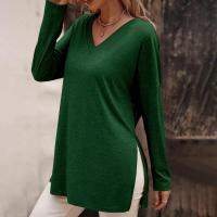 Camiseta de Manga Larga para Mujer Cuello en V Color Sólido Moda Coreana en Punto - details 10