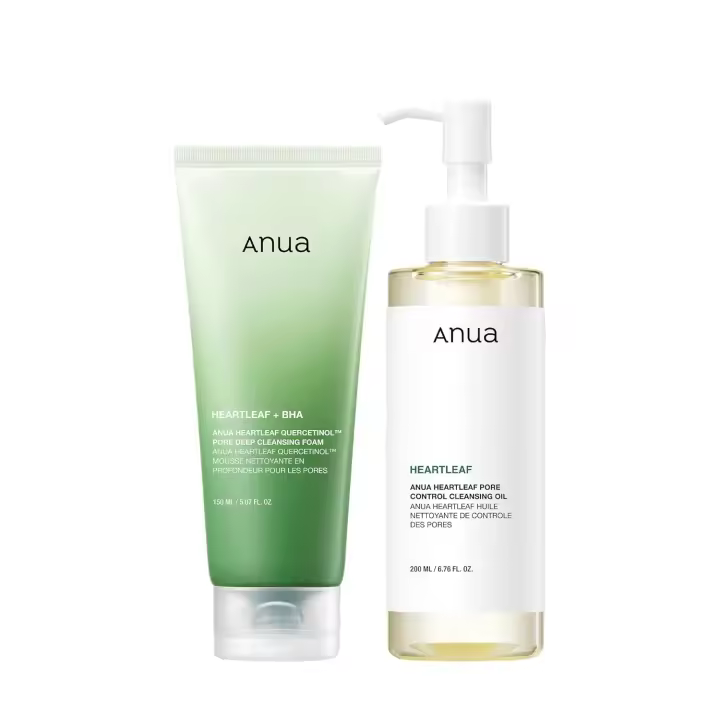 Anua Double Cleanser Duo para limpieza facial: Aceite limpiador para control de poros Heartleaf y espuma limpiadora profunda para poros Heartleaf Quercetinol para limpieza doble, cuidado de la piel coreano - 1