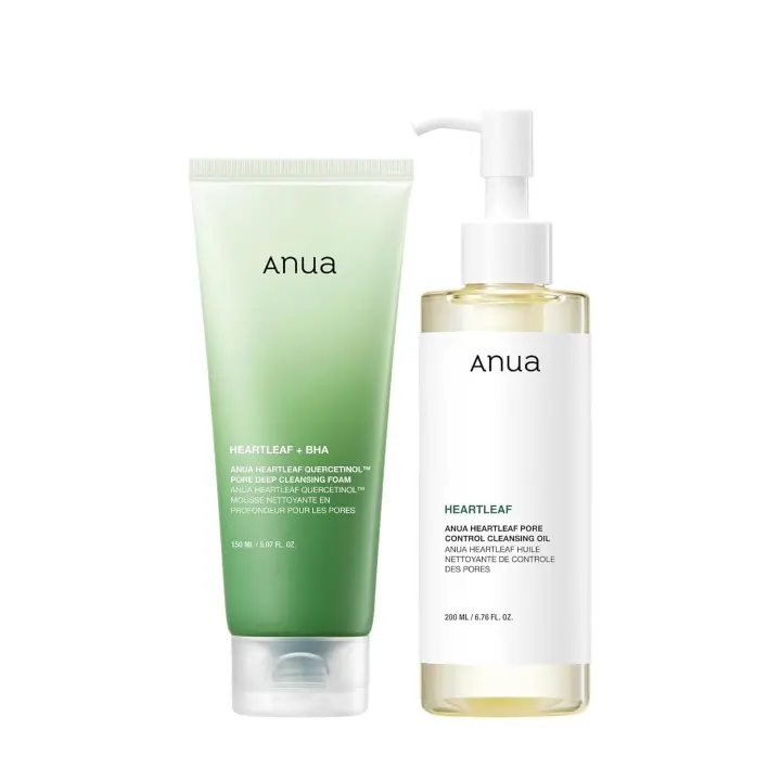 Anua Double Cleanser Duo para limpieza facial: Aceite limpiador para control de poros Heartleaf y espuma limpiadora profunda para poros Heartleaf Quercetinol para limpieza doble, cuidado de la piel coreano - 1