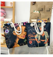 Nueva bolsa de mano bolsa de playa Bart pintado pintura bolsa de dibujos animados lino bolsa de lona de gran capacidad negro hermosa mujer - details 40