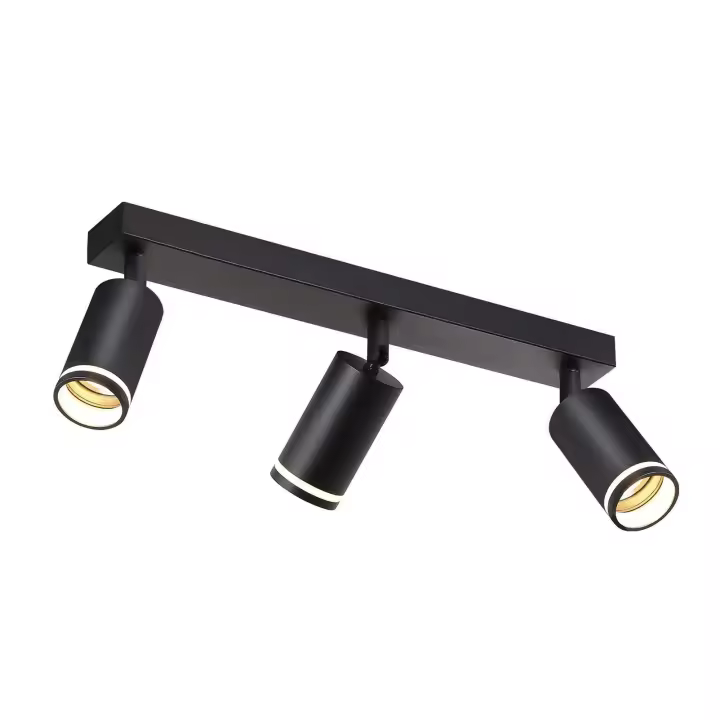 CBJKTX Luz de Techo LED 3 Llamas - Luz de Techo Negra Foco Giratorio GU10 Luz de Pared de Madera Foco de Pared para Dormitorio - 1