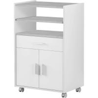 Mueble Microondas, Armario con 1 Cajón y 2 Puertas, Acabado en Blanco Artik y Cemento, - details 1