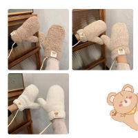Manoplas de punto de felpa para mujer, guantes de invierno, calentador de manos de Color sólido para clima frío - details 3