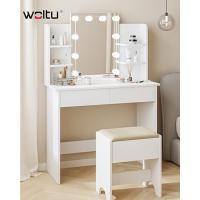 Maquillaje con Espejo y 10 Bombillas LED Luz Regulable, Mesa de Tocador con 2 Cajones Grandes y 4 Estantes, 90x40x135cm, Mesa de Maquillaje Moderno para Dormitorio, Blanco, MB6096ws - details 11