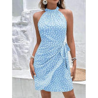 Vestido halter con cintura ceñida, sin mangas, fruncido y con lazo - details 16