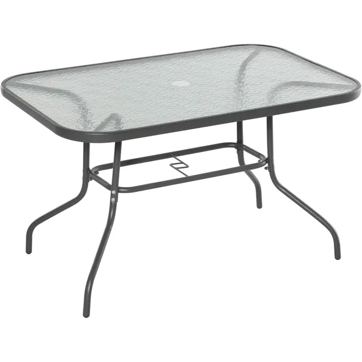 Mesa de Jardín Exterior Rectangular de Metal con Borde Curvado Capacidad de 70kg Vidrio Templado - 1