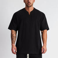 Hombres de moda de verano Casual pollo corazón cuello gran tamaño flojo Hip Hop algodón gimnasio de musculación camiseta de talla grande - details 4