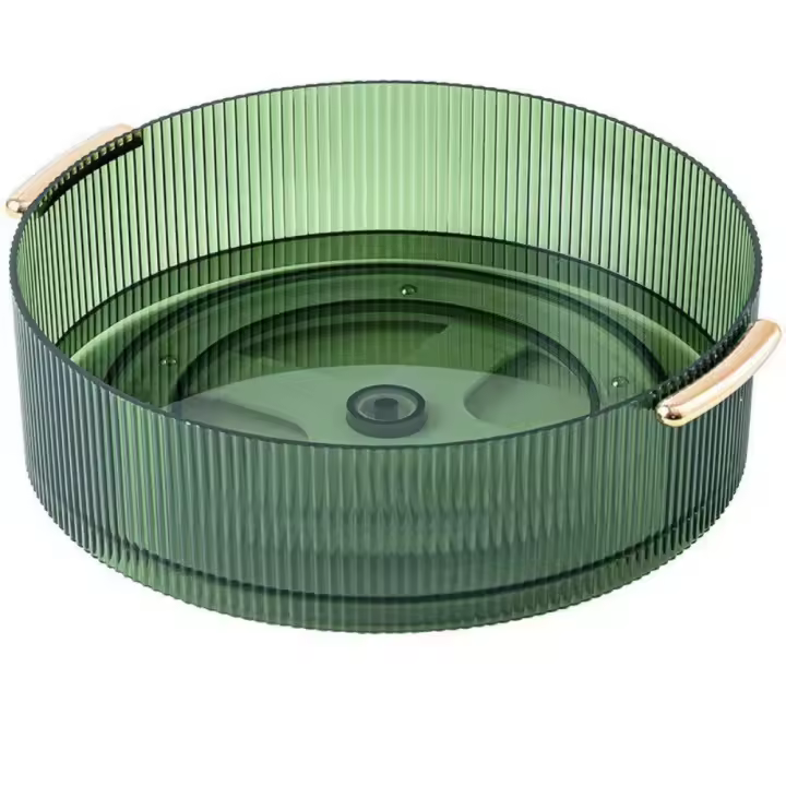 Bandeja de almacenamiento de plástico giratoria con mango, organizador de maquillaje transparente de gran capacidad, ahorro de espacio, antideslizante y estable - 1