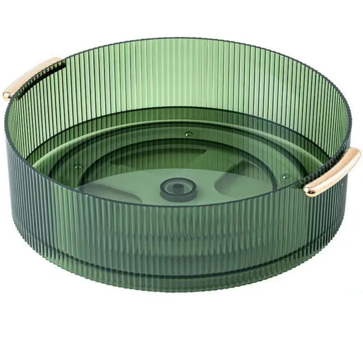 Bandeja de almacenamiento de plástico giratoria con mango, organizador de maquillaje transparente de gran capacidad, ahorro de espacio, antideslizante y estable - 1