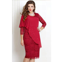 Vestido de noche de encaje de talla grande para mujer, color sólido, patchwork, elegante, manga 3/4, ajustado - details 15