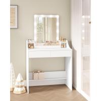 Tocador con iluminación LED, brillo ajustable, mesa de maquillaje con espejo, tocador con 2 cajones y 2 compartimentos abiertos, moderno, blanco - details 11