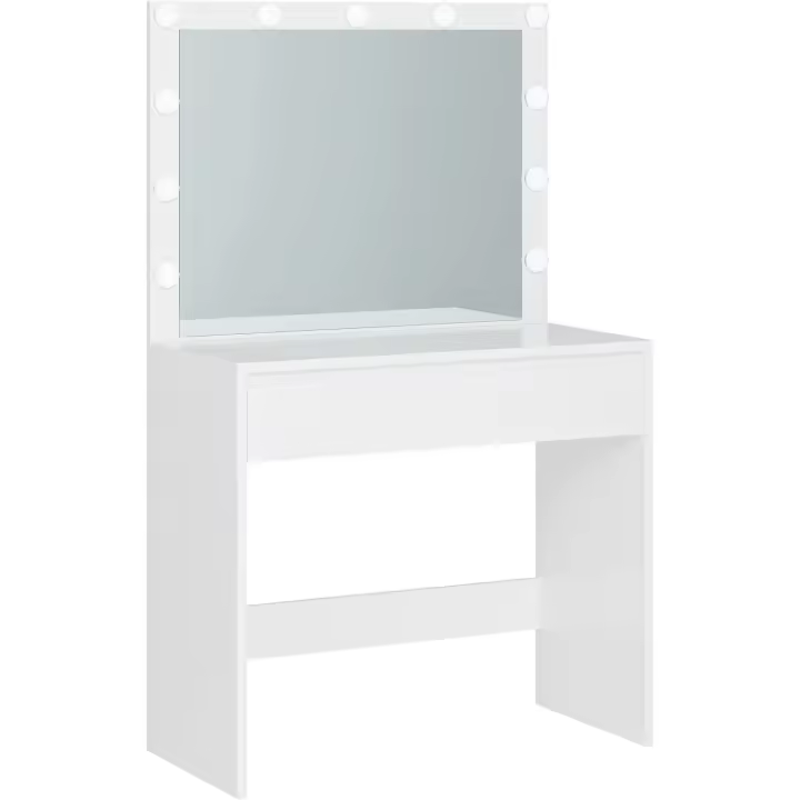 Tocador de Maquillaje, Tocador con iluminación, Brillo Regulable, tocadores con Espejo Grande, cajón Grande con Divisor Ajustable, Moderno, Blanco - 1