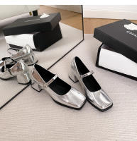 Zapatos sencillos con punta cuadrada y tacón grueso de nuevo estilo, zapatos plateados de tacón medio para mujer - details 27