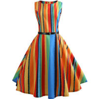 Dot print women hepburn 50s 60s swing vintage a-line party dresses with belt - details 4