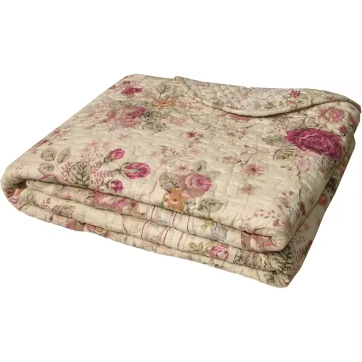 127 x 152 cm Groenlandia Home Antique Rose - Manta Acolchada clásica Tradicional Floral, algodón, Color Crudo - 1