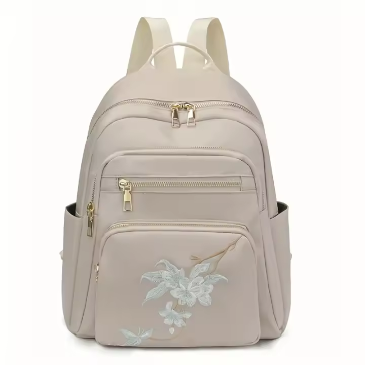 Mochila Mujer Vintage Bordada, Ligera, Nylon, Estilo Casual, Multicolor - 1