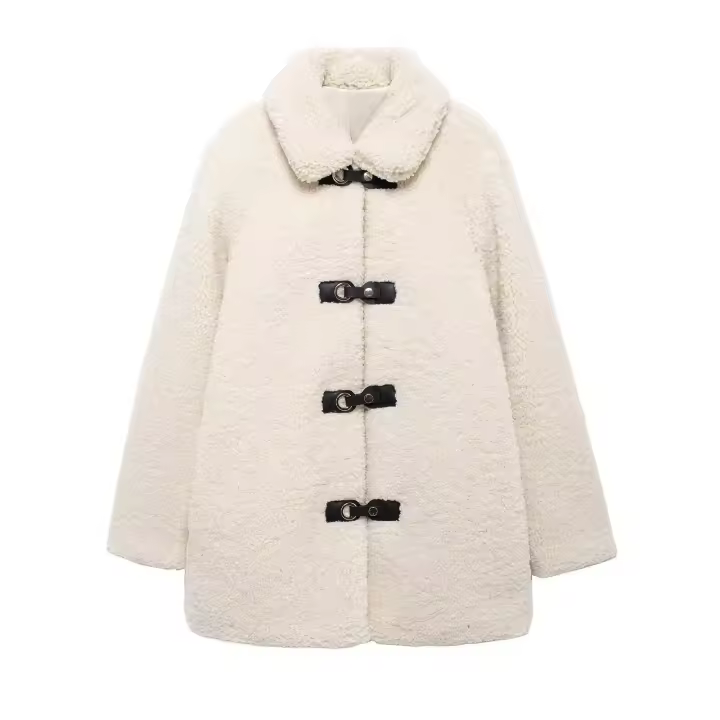 -Chaqueta holgada de manga larga para mujer, informal, gruesa, con un solo pecho, espalda n, color liso, moda de invierno - 1