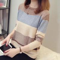 Suéter a rayas moradas para mujer, Jersey de punto fino, versión coreana, holgado, con gancho, Top informal, novedad de 2025 - details 1