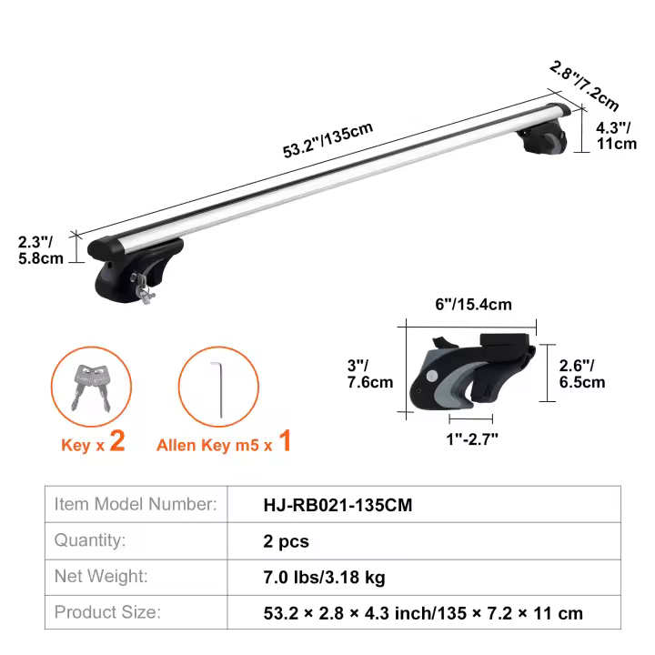 SucceBuy Barras transversales universales para portaequipajes, barras transversales de aluminio de alta resistencia, barras transversales de techo ajustables con cerraduras - 1