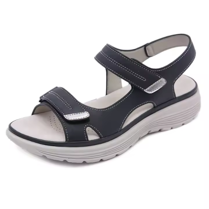 Verano 2025 Sandalias De Cuero Para Mujer Deportes Talón Inclinado Velcro Ligero Zapatillas De Gran Tamaño Para Mujer - 1