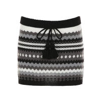 BUNO-Y2K Falda suéter de rayas coloridas, cintura baja, cordón, con cordones, bola peluda, minifaldas ajustadas, pantalones envolventes de cadera folclóricos indios - details 6