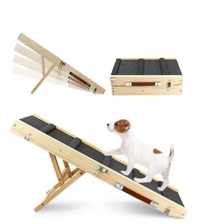 Rampa plegable ajustable para perros, alfombrilla antideslizante, 4 alturas, escaleras de madera para mascotas, escalera inclinada con asa de transporte, escalera de escalada para perros, coche - 1