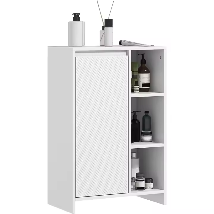 Columna Auxiliar Puerta 3 Estantes Abiertos Antivuelco Estilo Morno 53x30x80 cm Blanco - 1